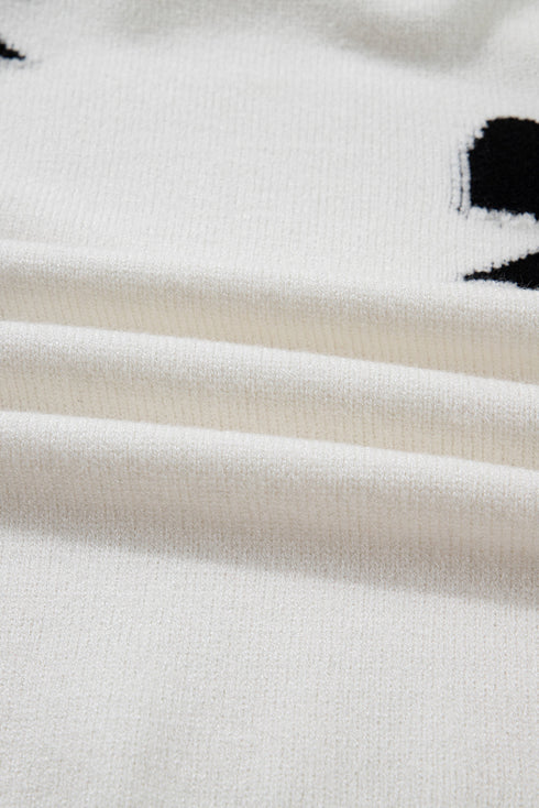 Ribbon Tie Front Bow Jacquard Knit Cardigan